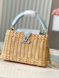 LV Top Handle Bags Leather (Beige-Light Blue) 21X14X8CM A050202608070906