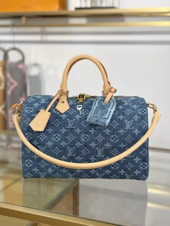 LV Top Handle Bags Leather (Blue-Beige) 30X21X17CM I00202608071202