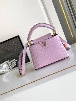 LV Top Handle Bags Leather (Purple-Gold) 21X14X8CM A100202608072381