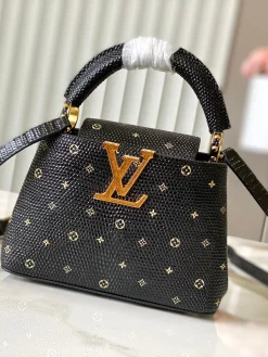 LV Top Handle Bags Lizard Leather (Black-Gold) 21X14X8CM A000202608072025