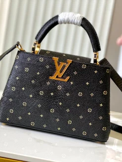LV Top Handle Bags Lizard Leather (Black-Gold) 27X18X9CM A100202608072026