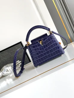 LV Top Handle Bags Monogram Canvas (Indigo-Gold) 21X14X8CM A100202608072327