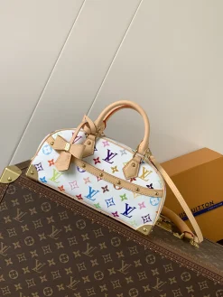 LV Top Handle Bags Monogram Coated Canvas (White-Natural) 14X10X27CM F40202608070484