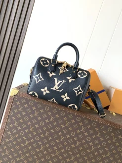LV Top Handle Bags Monogram Empreinte Leather (Black-Beige) 25X19X15 CM F00202608071237