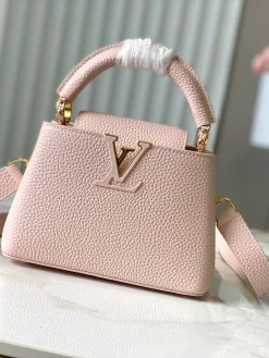 LV Top Handle Bags Taurillon Leather (Pink-Gold) 21X14X8CM H50202608072208