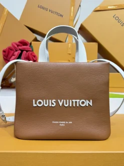 LV Totes Bags Calf Leather (Brown-White) 26X20X10 H00202608072505