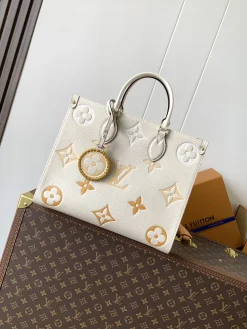 LV Totes Bags Calf Leather (Cream-Gold) 34X26X13CM F00202608070472