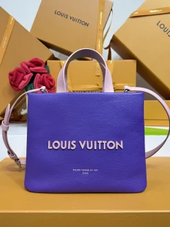 LV Totes Bags Calf Leather (Purple-Pink) 26X20X10CM H00202608072507
