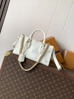 LV Totes Bags Calf Leather (White-Light Blue) 25X13X10CM E80202608071293