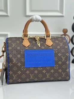 LV Totes Bags Canvas Leather (Brown-Blue) 30X17X21CM F00202608070458