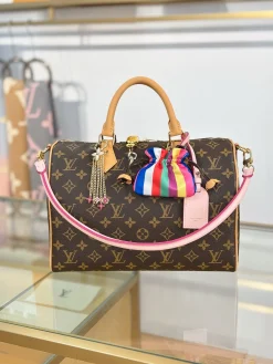 LV Totes Bags Canvas Leather (Brown-Pink) 30X21X17CM H50202608072694