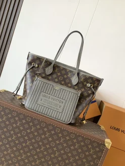 LV Totes Bags Canvas and Leather (Brown-Gray-Green) 28X14X31CM F80202608071042