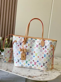LV Totes Bags Coated Canvas (White-Tan) 28X14X31CM E40202608072635