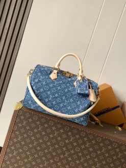 LV Totes Bags Denim (Blue-Beige) 30X21X17CM E60202608070930