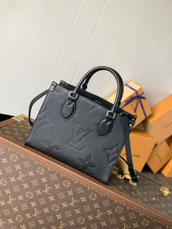 LV Totes Bags Embossed Calf Leather (Black-Gold) 25X11X19CM E60202608071032