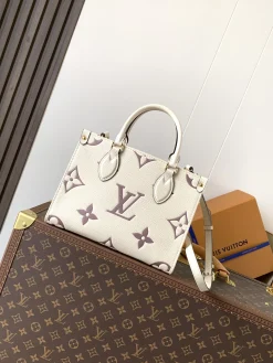 LV Totes Bags Embossed Calf Leather (Cream-Purple) 25X11X19CM E60202608071029