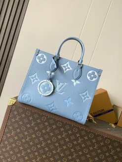 LV Totes Bags Embossed Calf Leather (Light Blue-White) 34X26X13CM F00202608070470