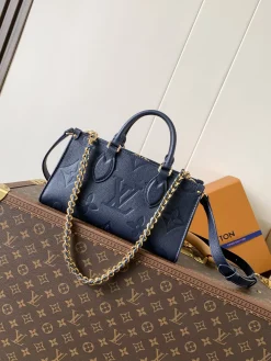 LV Totes Bags Embossed Calf Leather (Navy-Gold) 25X13X10CM E80202608071296