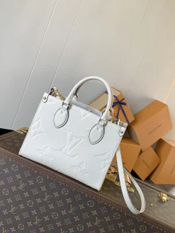 LV Totes Bags Embossed Calf Leather (White-Gold) 25X11X19CM E60202608071030
