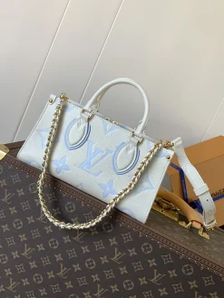 LV Totes Bags Empreinte Leather (White-Light Blue) 25X13X10CM E80202608071297