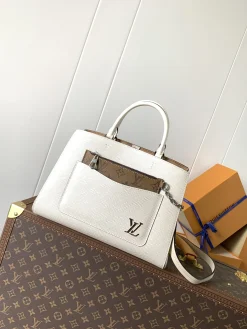LV Totes Bags Epi Leather (White-Brown) 30X21X13CM F80202608071231