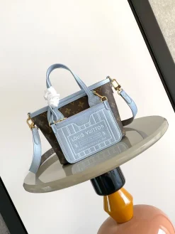 LV Totes Bags Monogram Canvas (Brown-Light Blue) 14X9X24CM G30202608072098