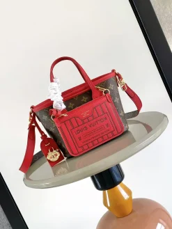 LV Totes Bags Monogram Canvas (Brown-Red) 14X9X24CM G30202608072346