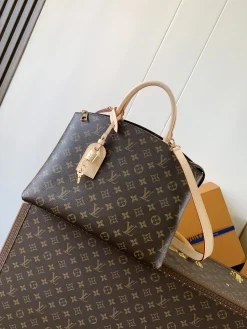 LV Totes Bags Monogram Canvas (Dark Brown-Beige) 34X24X15CM D90202608071025
