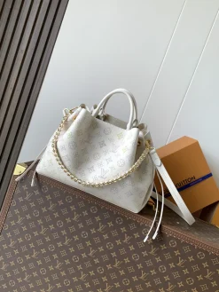 LV Totes Bags Perforated Calf Leather (White-Gold) 32X23X13CM G00202608071511