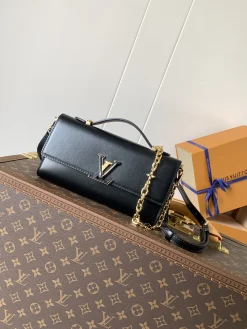 LV Wallet Bags Calfskin Leather (Black-Gold) 12X4X23CM F00202608071312