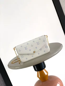 LV Wallet Bags Monogram Canvas (White-Light Blue) 21X12X3CM E00202608072457