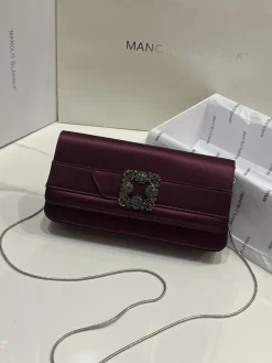 MANOLO BLAHNIK Clutches Bags Satin (Burgundy-Silver) 12X24X3CM H30202608100315