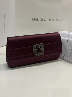 Alternative view of MANOLO BLAHNIK Clutches Bags Satin (Burgundy-Silver) 12X24X3CM H30202608100315
