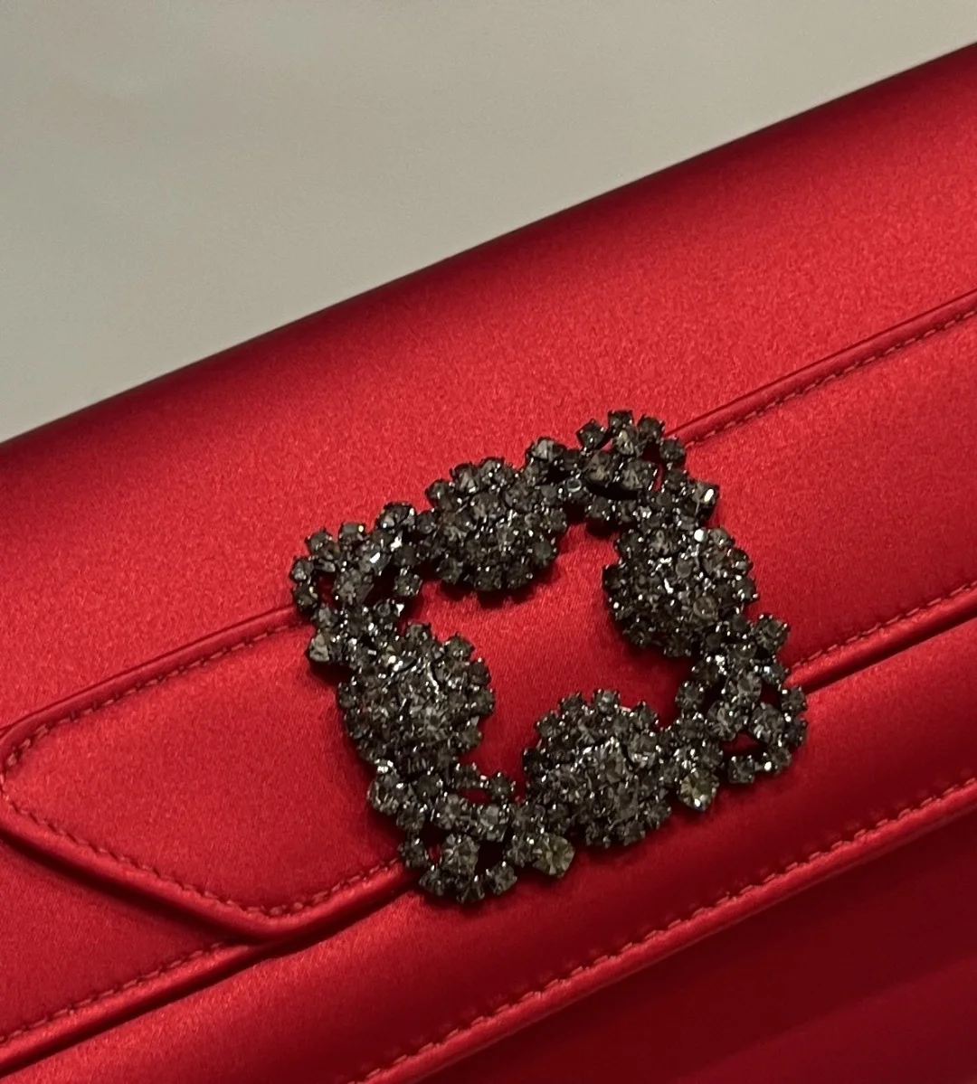 MANOLO BLAHNIK Clutches Bags Satin Crystal (Red-Silver) 12X24X3CM H30202608100314 - Image 5