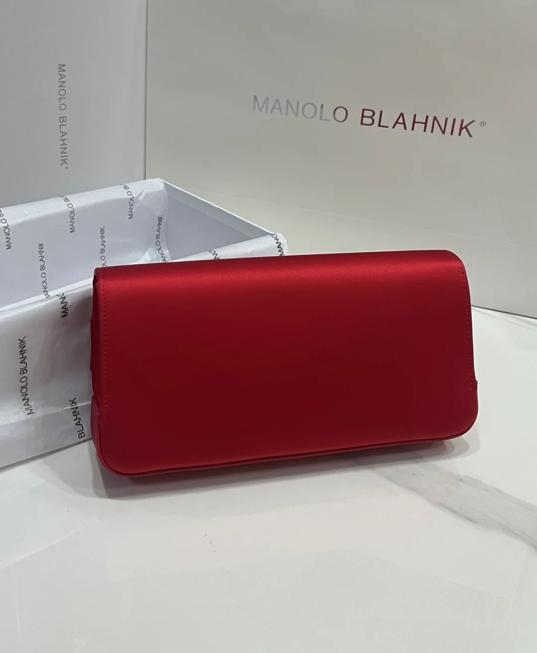 MANOLO BLAHNIK Clutches Bags Satin Crystal (Red-Silver) 12X24X3CM H30202608100314 - Image 6