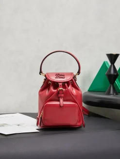 MIU MIU Backpacks Bags Calfskin Leather (Red-Gold) 14X17X8CM G30202608091179