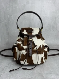 MIU MIU Backpacks Bags Cowhide Leather (White-Brown) 23X25X13CM I00202608091096