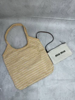 Alternative view of MIU MIU Beach Bags Linen Leather (Beige-Black) 34X40X60 CM E30202608090106