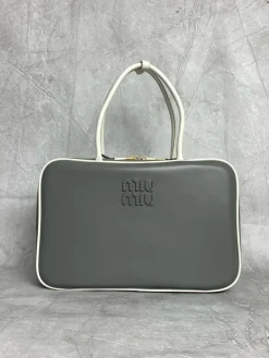 MIU MIU Briefcases Bags Calf Leather (Gray-White) 34X23X11CM G80202608091361