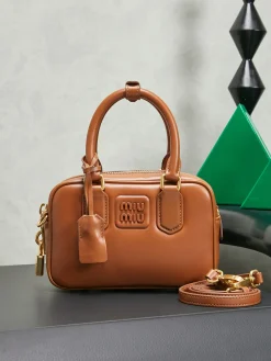 MIU MIU Bucket Bags Calf Leather (Brown-Gold) 19X13X6CM F80202608090071