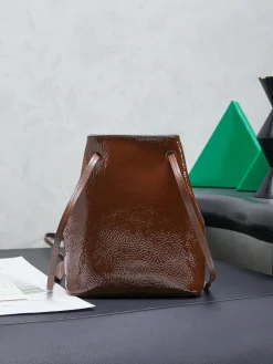 Alternative view of MIU MIU Bucket Bags Cracked Patent Calfskin (Brown-Gold) 17X14X6CM D10202608091577