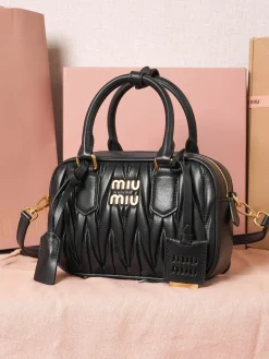 Alternative view of MIU MIU Bucket Bags Lamb Leather (Black-Gold) 19X13X6CM G80202608091451