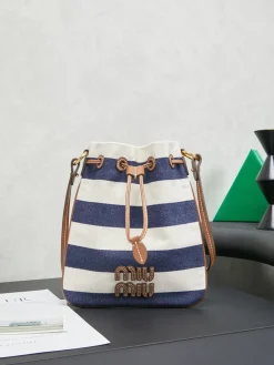 MIU MIU Bucket Bags Leather (Blue-White-Brown) 20X23CM D00202608091213
