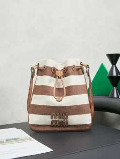 MIU MIU Bucket Bags Leather (White-Brown) 20X23CM D00202608091212