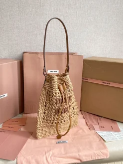 Alternative view of MIU MIU Bucket Bags Raffia Leather (Beige-Brown) 20X23CM D30202608091211