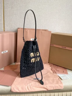 Alternative view of MIU MIU Bucket Bags Raffia Leather (Black-Gold) 20X23CM D30202608091210
