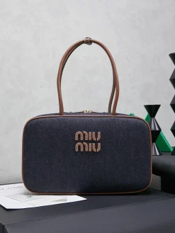 MIU MIU Casual Bags Canvas and Calfskin (Denim Blue-Brown) 34X23X12CM F80202608090211