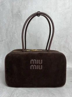 MIU MIU Casual Bags Corduroy Calf Leather (Brown-Gold) 34X23X12CM G00202608091346