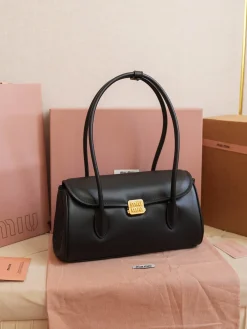 Alternative view of MIU MIU Shoulder Bags Calf Leather (Black-Gold) 28X15X11CM G50202608091591