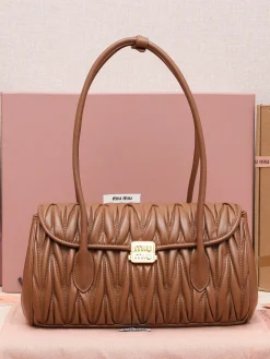 MIU MIU Shoulder Bags Calf Leather (Brown-Gold) 28X15X11CM H00202608091593